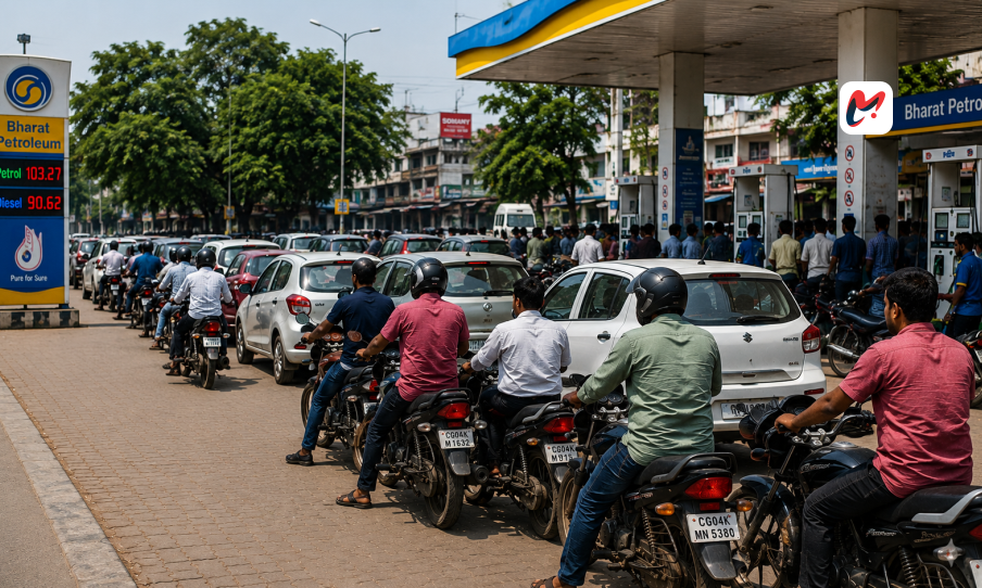 Panic Buying Triggers Long Queues at Petrol Pumps Across Chhattisgarh